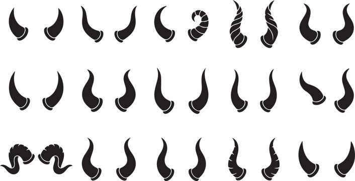 Halloween Devil Horn Silhouettes, Demon Horn Shape Icons, Premium Vector Illustration Bundle for Spooky Seasonal Designs