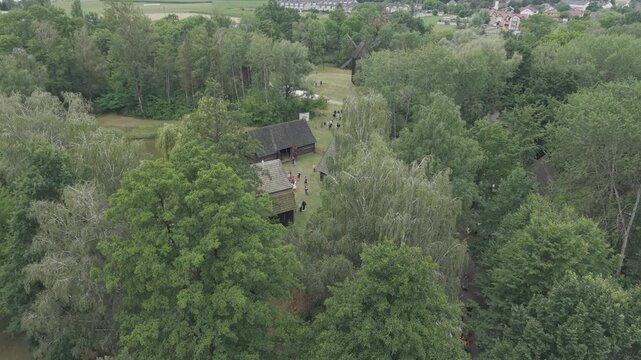 Knight-themed event at the very old vilage drone shot d-log