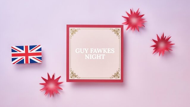 Vibrant guy fawkes night celebration graphic design with union jack flag and firework decorations