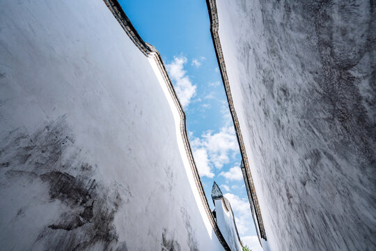 Low angle view of a horse-head gable in the Three Lanes and Seven Alleys district of Fuzhou, Fujian Province, China.