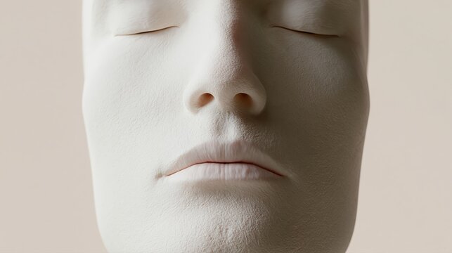 Sculpture de visage humain aux traits &eacute;pur&eacute;s et &agrave; la peau blanche