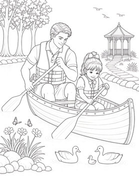 Father and Daughter Coloring Pages Collection Featuring Educational Activities, Family Bonding, Birthday Celebration, Nature Walks and Creative Learning Line Art Set