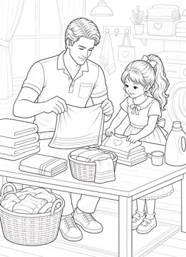 Father and Daughter Coloring Pages Collection Featuring Educational Activities, Family Bonding, Birthday Celebration, Nature Walks and Creative Learning Line Art Set