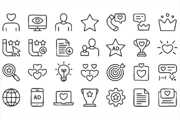 Fototapeta premium Customer Engagement and Brand Loyalty Line Icons for Digital Marketing Campaigns