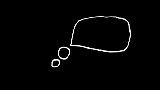 Animation thinking 2d cartoon cloud bubble sketch with white color and black back ground .suitable of 2d cartoon motion and collection Hand drawn animation. alpha channel only 4k
