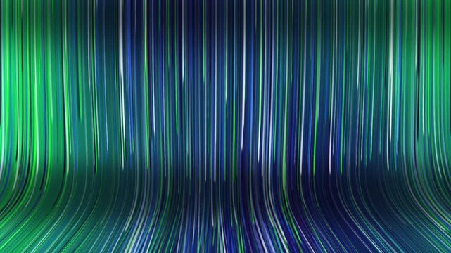 Motion lines abstract background with bright neon rays and glowing lines. blue green white looping background. Speed of light. Seamless loop animation