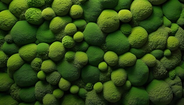 Green moss wall art installation with various lush textures