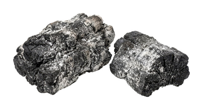Two metallic meteorites with rugged texture on a white background
