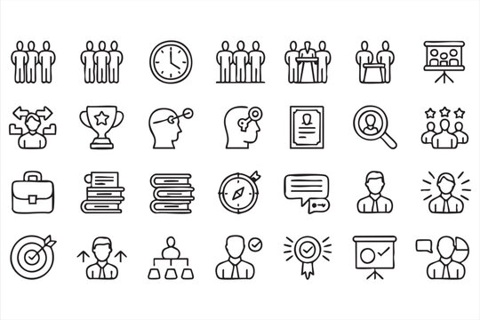 Team management pictograms for corporate learning, staff evaluation and leadership development programs