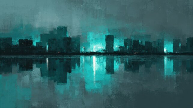 Abstract Acrylic Painting of an Urban Silhouette