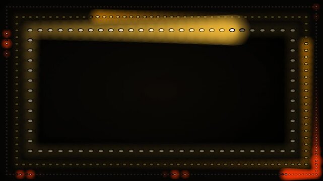 Abstract glowing golden light frame with dots and bokeh effect on dark background