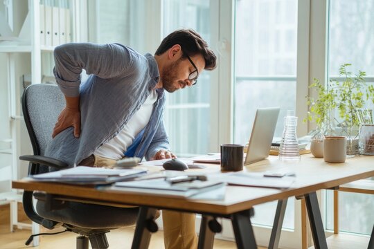 Backache in the workplace: a person seated at a laptop
