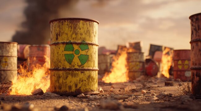 Radioactive waste burning hazardous materials and environmental disaster scene