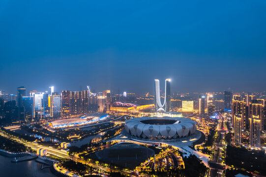 Aerial view of the new district skyline in Hangzhou, Zhejiang Province, China