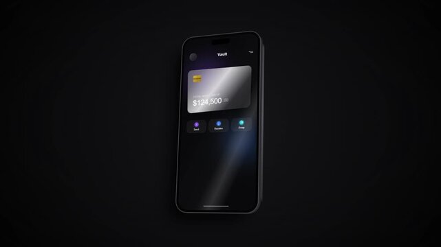 3d render of a modern smartphone displaying a cryptocurrency vault wallet application interface
