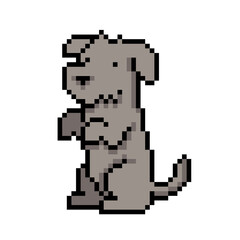 Fototapeta premium Retro style pixelated gray dog cartoon character, classic arcade game sprite
