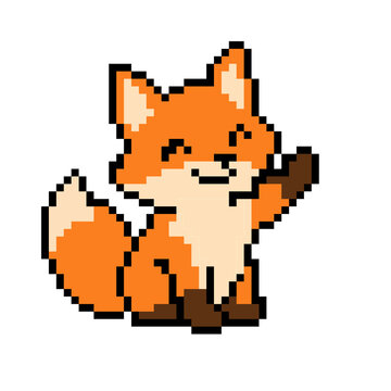Cute 8-bit Pixel Art Fox - Waving, Smiling, Sitting