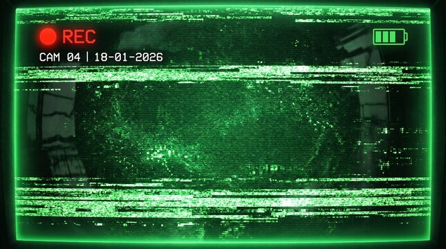 Green Night Vision Security Camera Screen with Static Glitch

