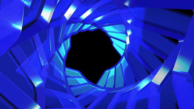 Blue twisted ribbon tunnel animation on transparent background