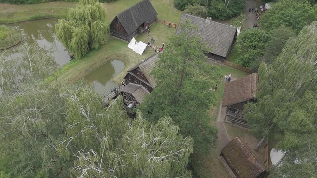 Knight-themed event at the very old vilage drone shot d-log