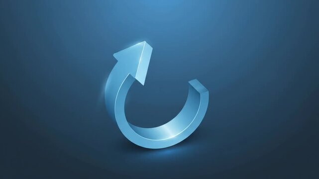 3D blue circular arrow on dark background.