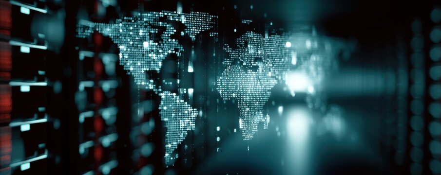 A global server farm analyzing economic growth and social metrics with smart features made by cost effective engineering and sheet stamping.