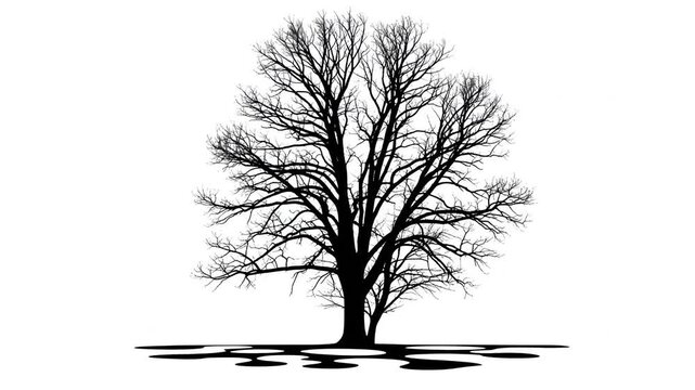 Bare tree silhouette with ground shadows.