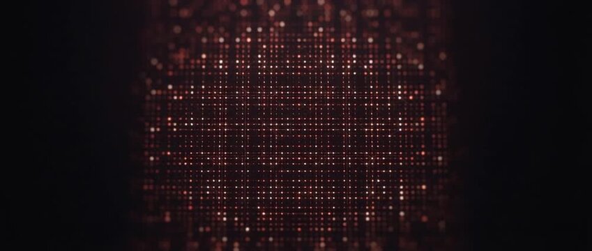 Abstract digital background with glowing red dot pattern and diagonal light streak, dark technology background with geometric texture, glowing red line and dotted grid pattern dark space