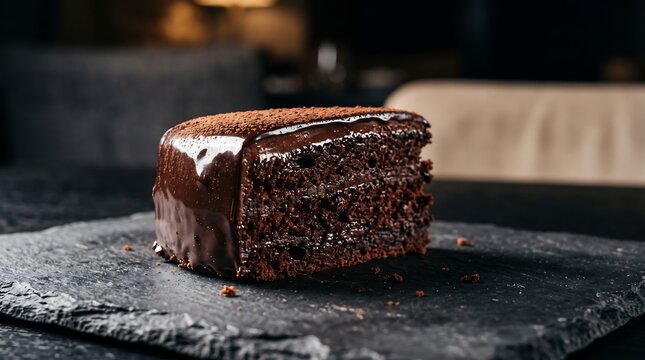 Rich Chocolate Layer Cake with Glossy Ganache Frosting Slice Close Up