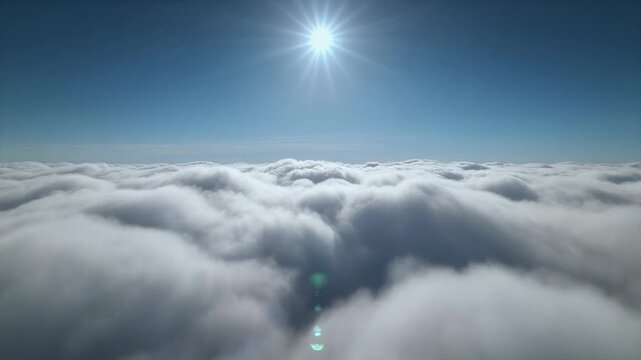 Flying Above A Sea Of White Clouds Under A Sunny Blue Sky