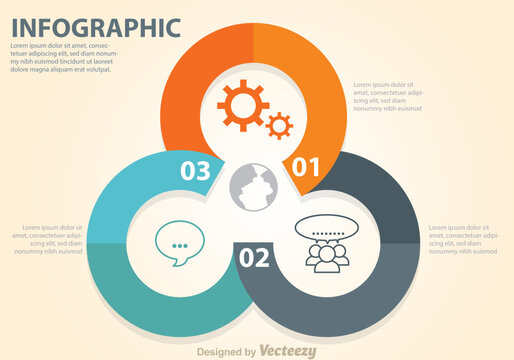 Infographic design with three overlapping circles and icons representing process steps