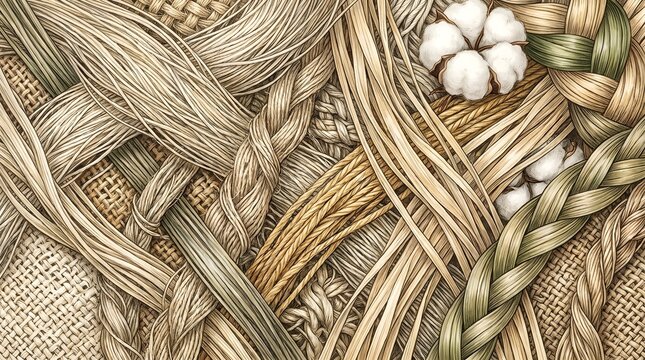 Natural Botanical Fibers with Flax Hemp Jute Sisal and Cotton Sustainable Texture Illustration