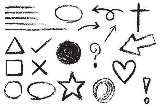 Hand Drawn Scribble Shapes Collection With Arrows Hearts And Geometric Forms On White Background