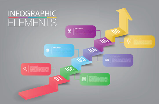 Infographic elements with numbered steps and icons on a gray background for data presentation