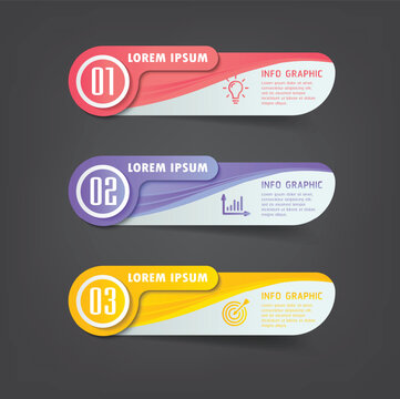 Numbered infographic elements with lorem ipsum text and icons on a gray background