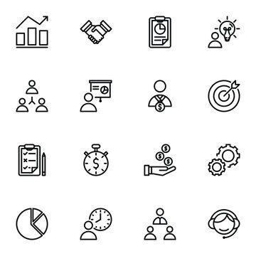 Business and finance flat icons set on a white background for professional concepts