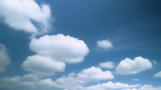 Time Lapse Of Fluffy White Cumulus Clouds Moving In A Blue Sky