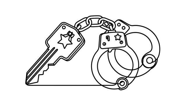 Handcuffs and key on white background.