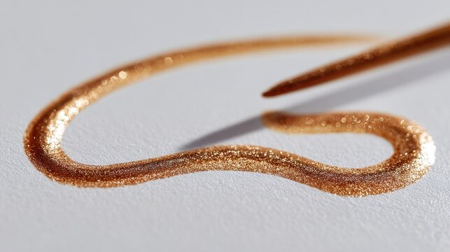 Close-Up Copper Metallic Paint: Slim Curved Gold Nail Polish Stroke for Minimal Graphic Design