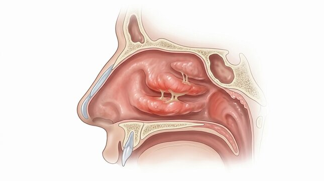 Illustration of nasal synechiae or adhesions after surgery