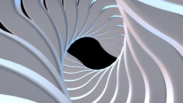Abstract white tunnel ribbon vortex seamless loop on transparent background