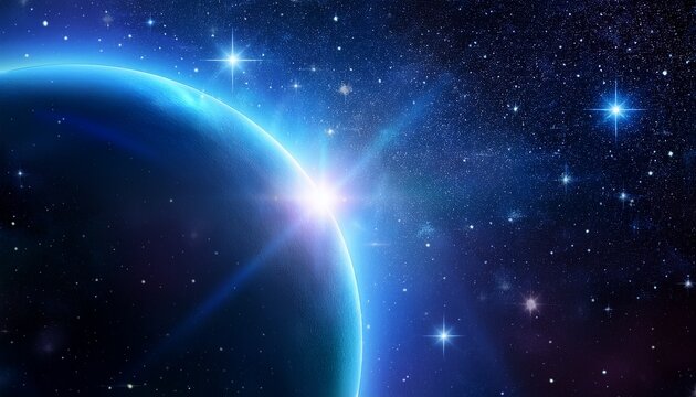Universe Starry Sky Flares Bright Planet Cosmic Blue Starry Sky Galaxy Space Background Template