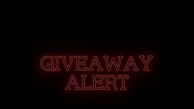 Bold Red Neon Banner featuring 'GIVEAWAY ALERT' with Continuous Glow Loop on Transparent Alpha Channel, Perfect for E-commerce Contests
