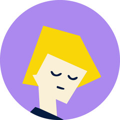 Illustration of a woman with closed eyes and short yellow hair, minimalistic flat design style profile portrait in a circular frame © Yana