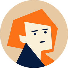 Minimalist side profile portrait of a person with orange hair and simple facial features, modern flat vector illustration style for avatar, icon, and character design © Yana