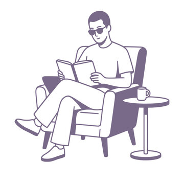 Adult using sunglasses indoors for sensory comfort black and white vector illustration
