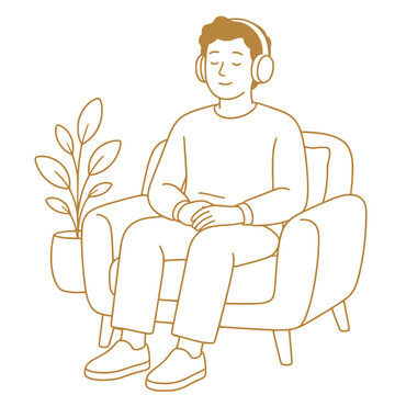 Person wearing noise canceling headphones, sensory regulation vector illustration