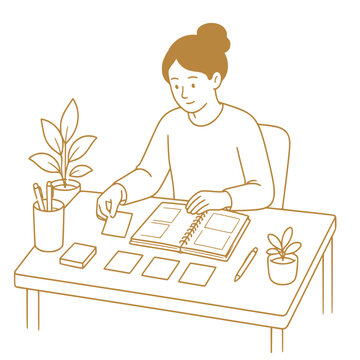 Adult organizing tasks with sticky notes, ADHD planning vector illustration