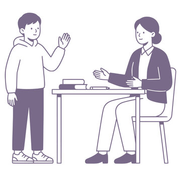 Student requesting extra processing time with supportive teacher black and white vector illustration
