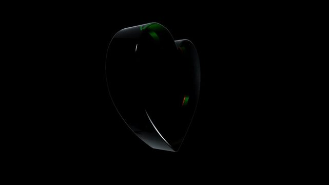 Shiny glass heart shape with glowing edges isolated on a black background for romantic love concepts